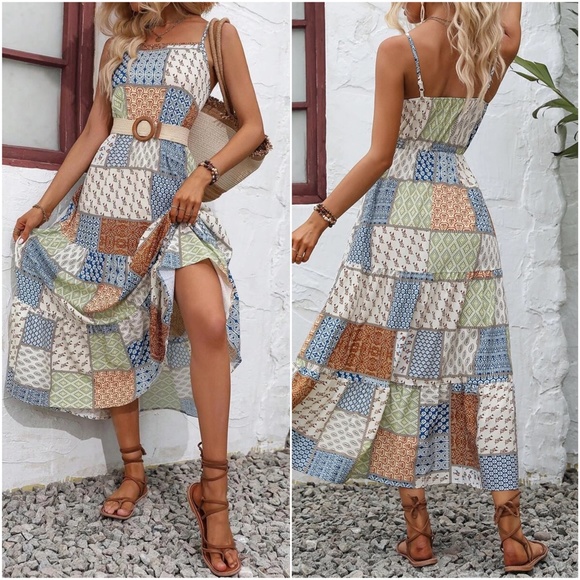 Boho Print Cami Cottagecore Maxi Dress - Picture 4 of 8